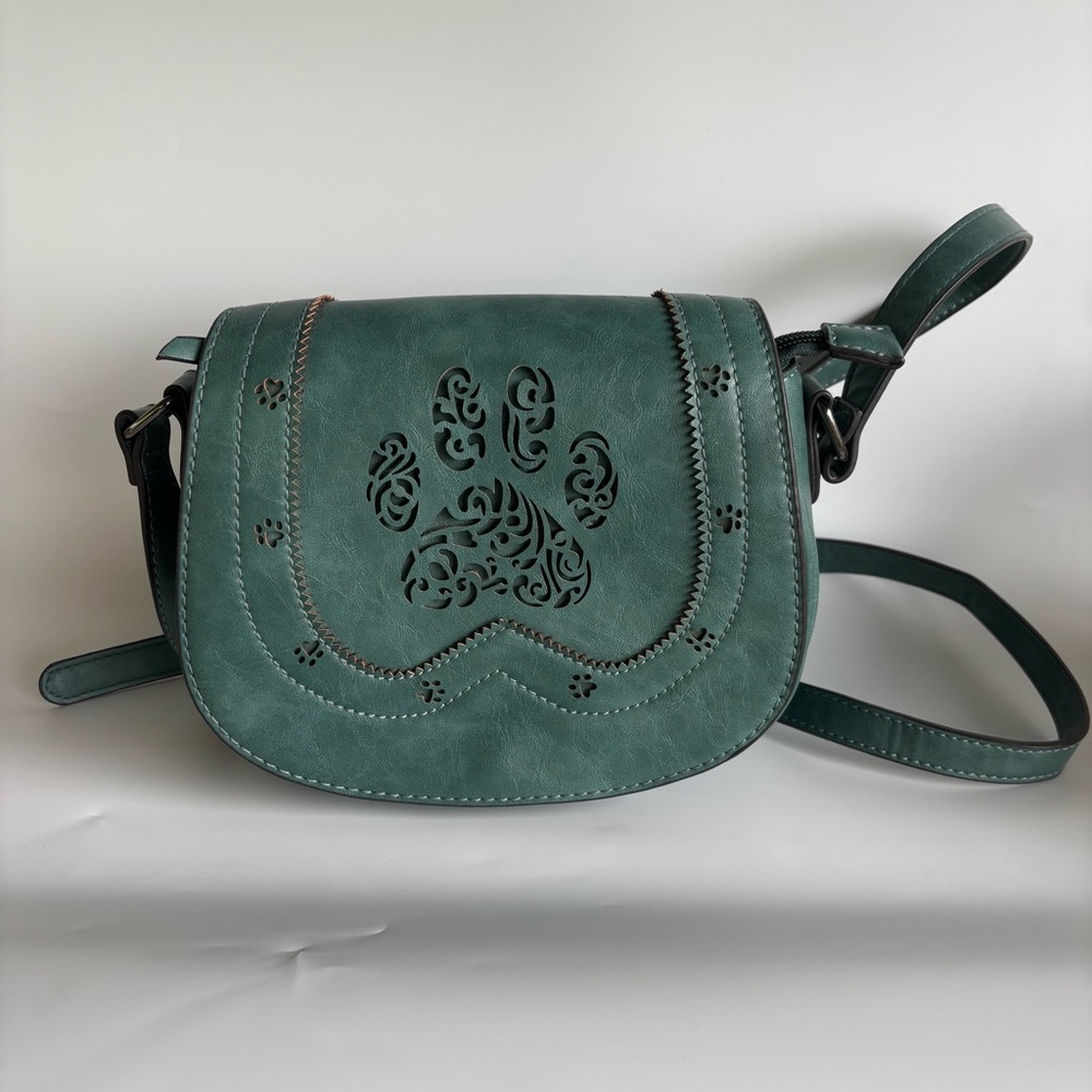 The Animal Rescue Site Purse Teal Adjustable Strap Paw Cutout